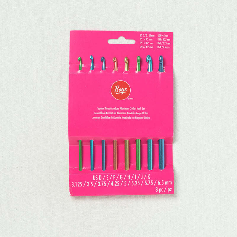 Boye Tapered Throat Anodized Aluminum Crochet Hook Set