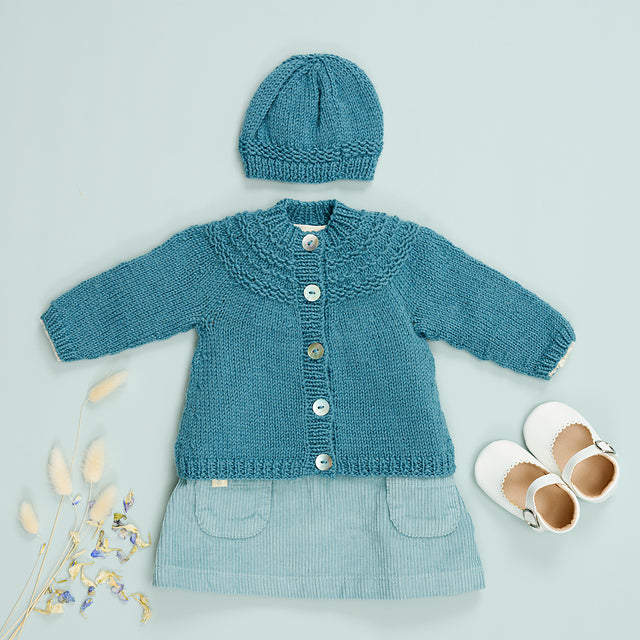 Madeline Yoke Cardigan & Hat by Sarah Hatton