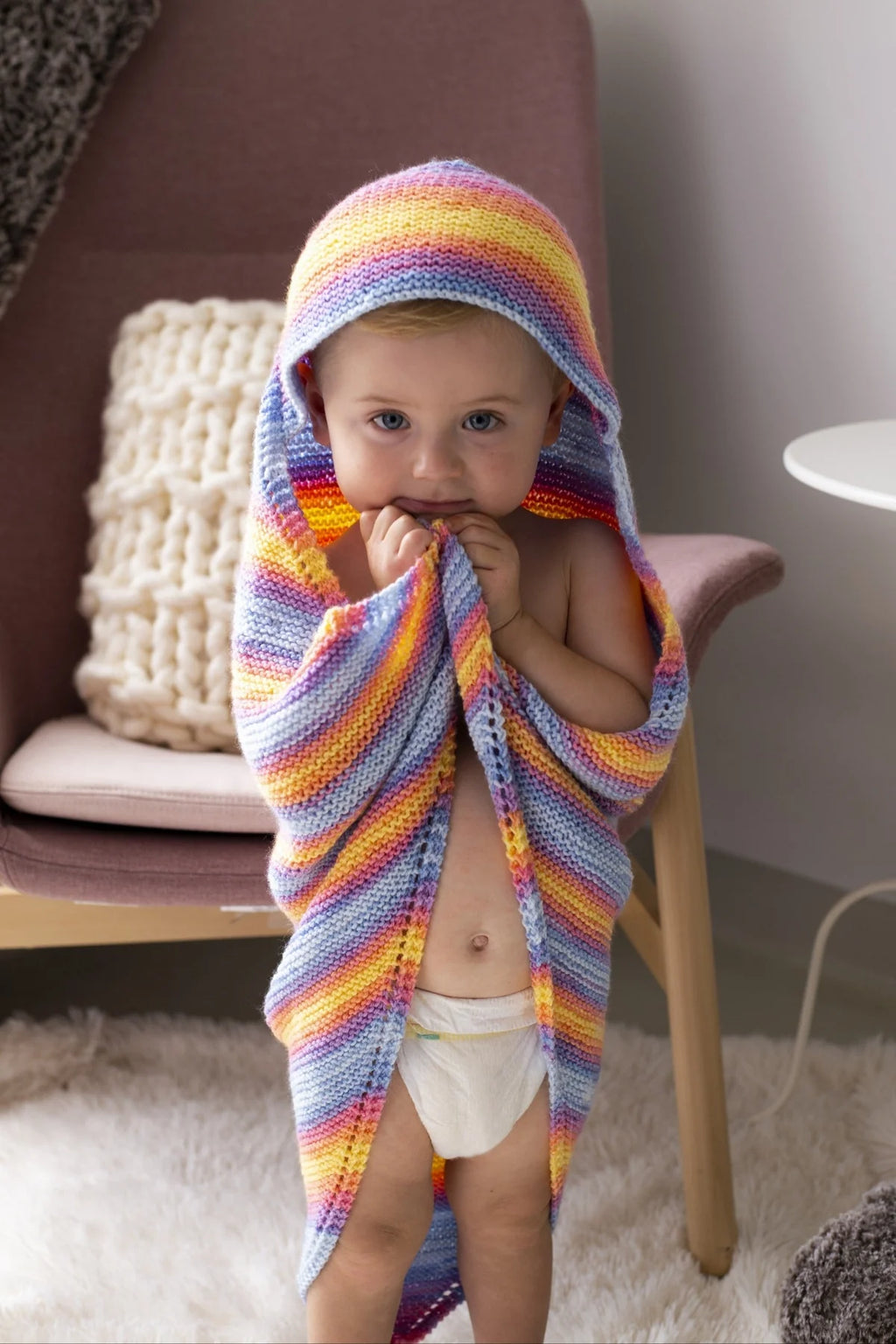 Rainbow Hooded Afghan (Knit) by Lion Brand Yarn