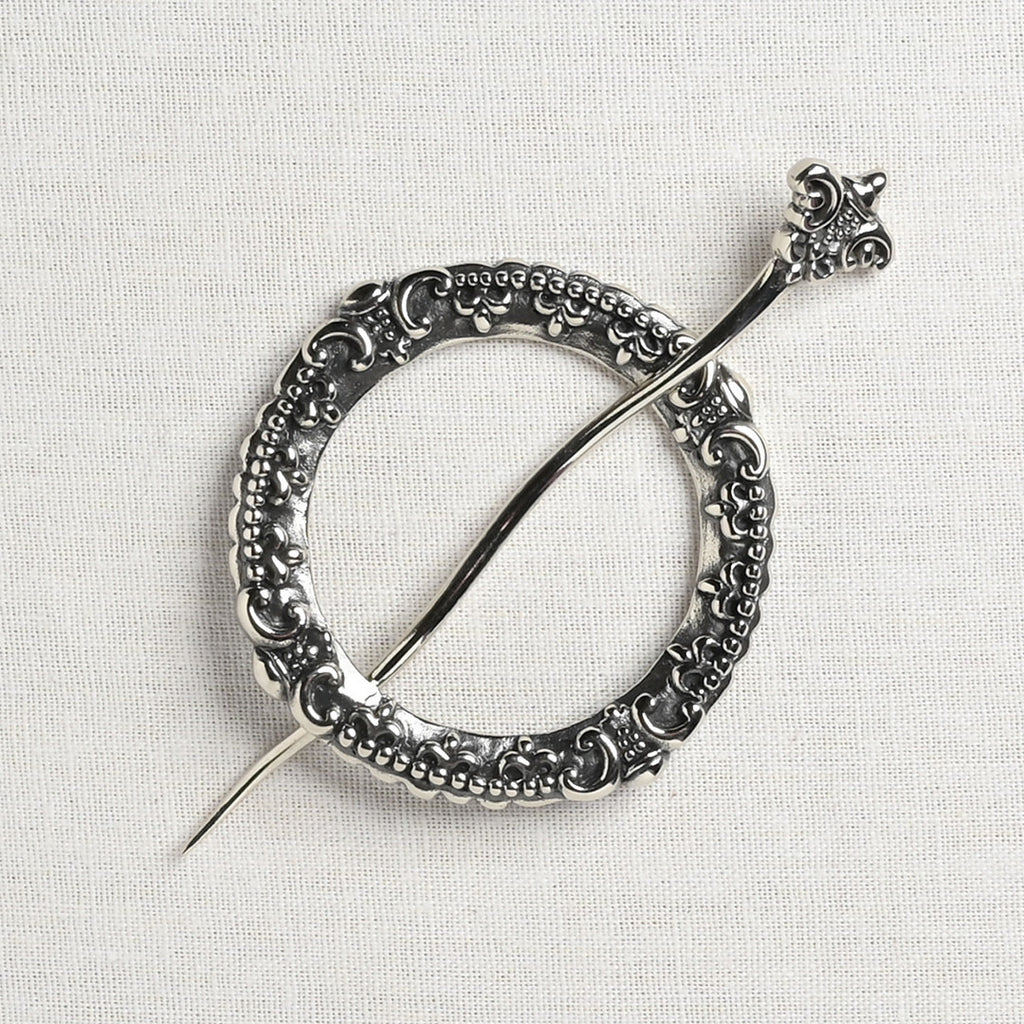 JUL Designs Fleur de Lis Crown Chakra Shawl Pin, White Brass