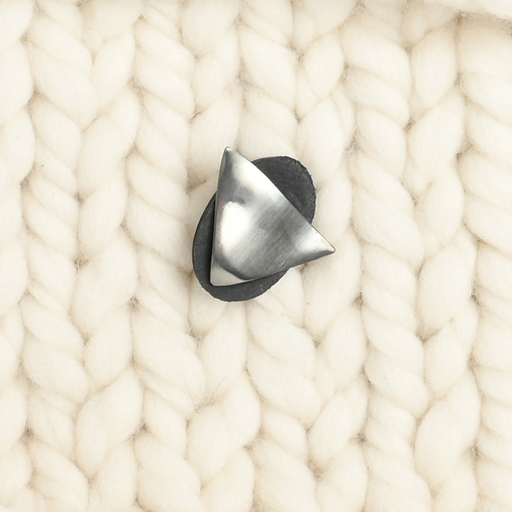 JUL Designs Black Midcentury Modern Triangle Stud-Button, White Brass & Leather