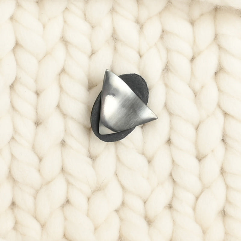 JUL Designs Black Midcentury Modern Triangle Stud-Button, White Brass & Leather